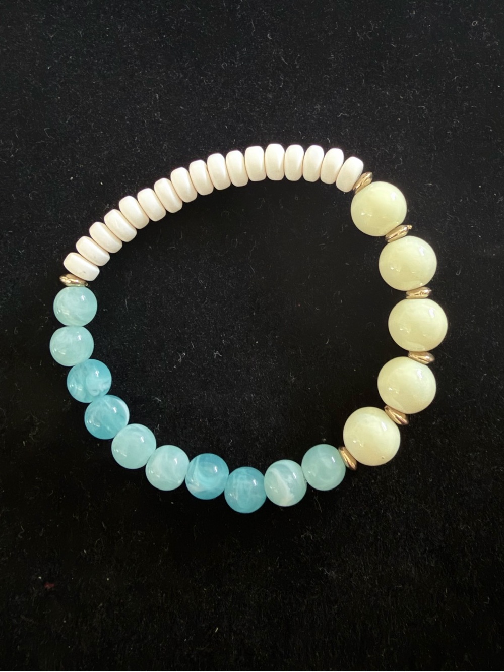Multicolor Beaded Stretch Bracelet - Cream, Pale Yellow, Aqua